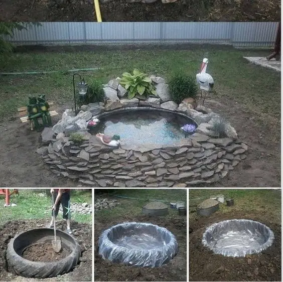 tire garden pond