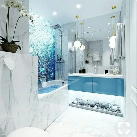 white and blue bathroom