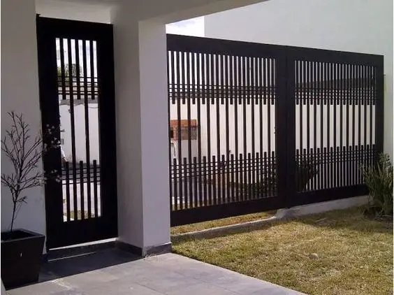 Minimalist Wrought Iron front gate: Black iron, clean lines, no ornament