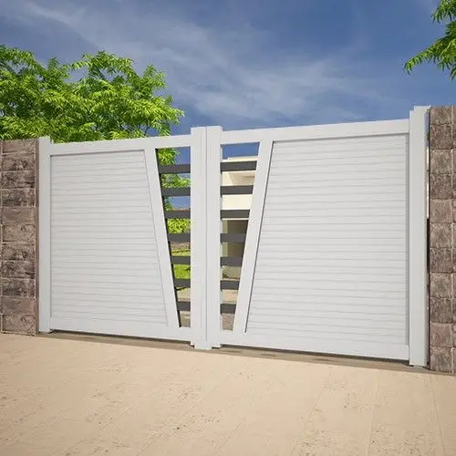 White Wood front gate: Solid enough to stop anything, painted white so it doesn't glower at the street