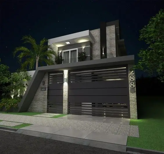 Home and Entrance Matching front gate: The gate borrows its cladding and lines from the house