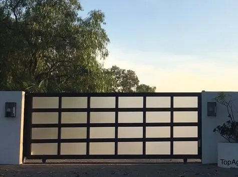 Frosted Glass Gate: Frosted glass in a steel frame