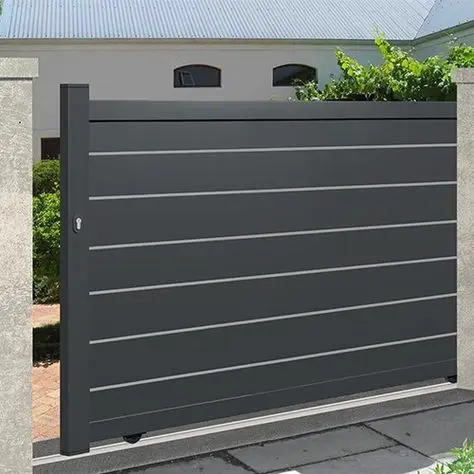 Minimalist Slider front gate: A solid sliding panel on wheels