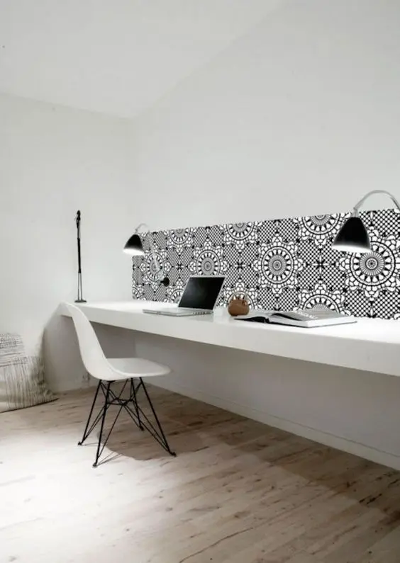 black and white office
