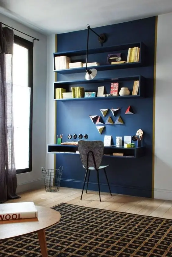 blue home office wall