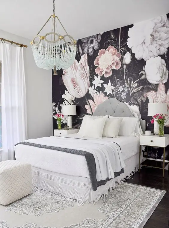 elegant bedroom with wallpaper