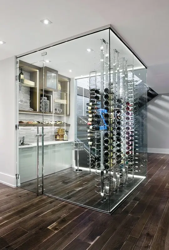 Glassed in Wine Room home bar: Bright, ultra-modern, arresting and posh