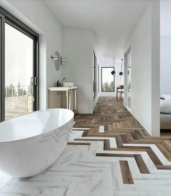 elegant marble and wood bathroom