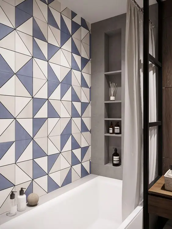 two-toned bathroom tiles