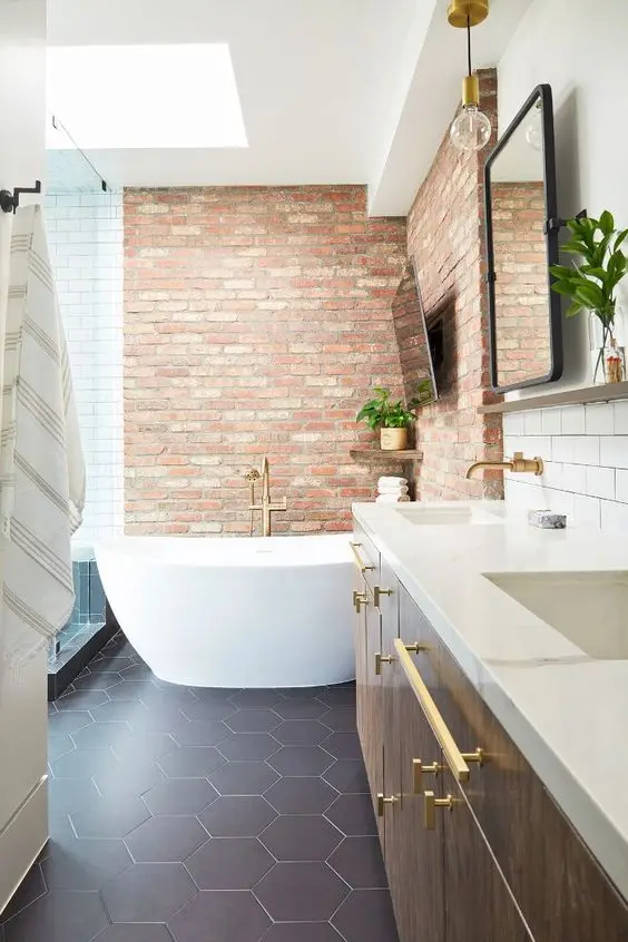 brick bathroom wall