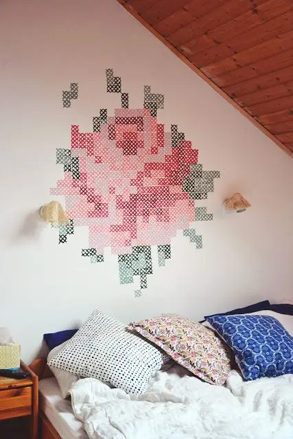Cross-stitched Accent wall paint: Unique, nostalgic and beautiful