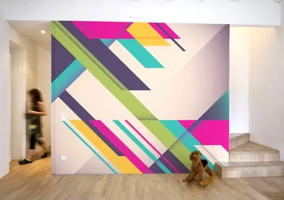Colourful Geometrics wall paint: This bright and colourful geometric design works for homes and is best for rooms where you need
