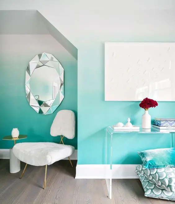 Turquoise Ombre wall paint: Bring in the bright and cool of the ocean with this turquoise ombre wall paint