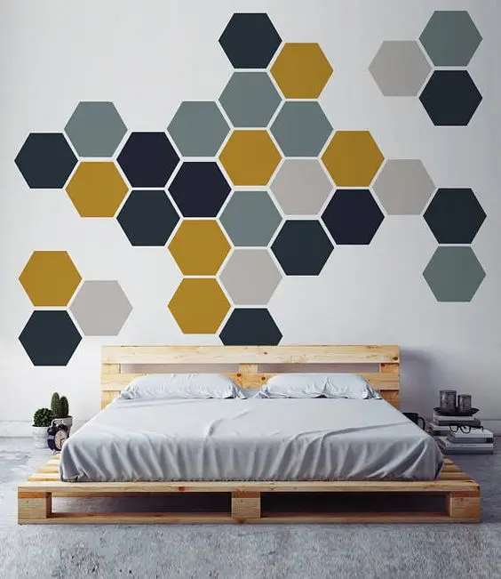 Honeycomb wall paint: Perk up a plain white wall with several shades of honeycomb
