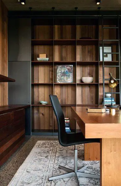 wood panelled home office