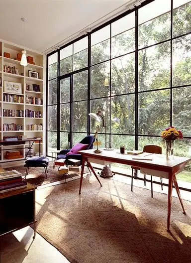 home office with glass wall