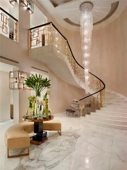 grand foyer with chandelier
