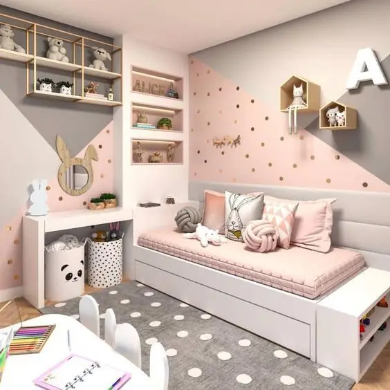 modern pink and grey bedroom