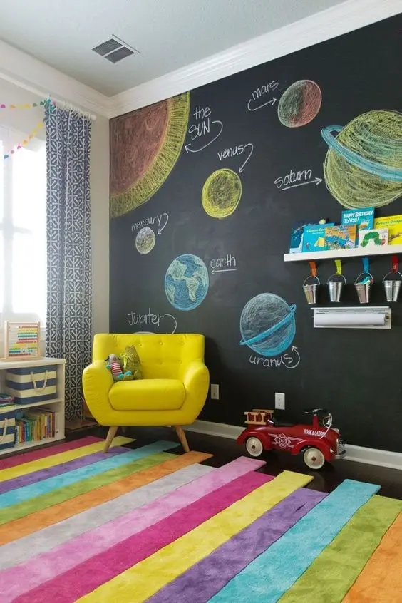 kids bedroom with chalkboard wall
