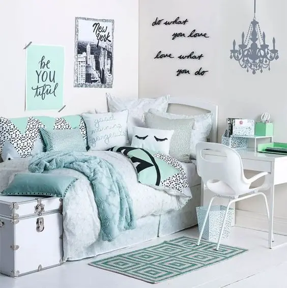 Cool Colours kids' bedroom: The modern princess’ bedroom. Neat and bright, the white overall theme is complemented by the