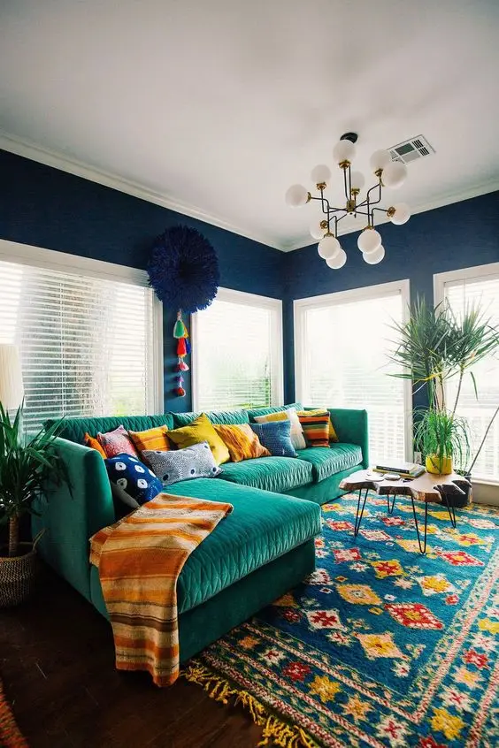 blue green living room