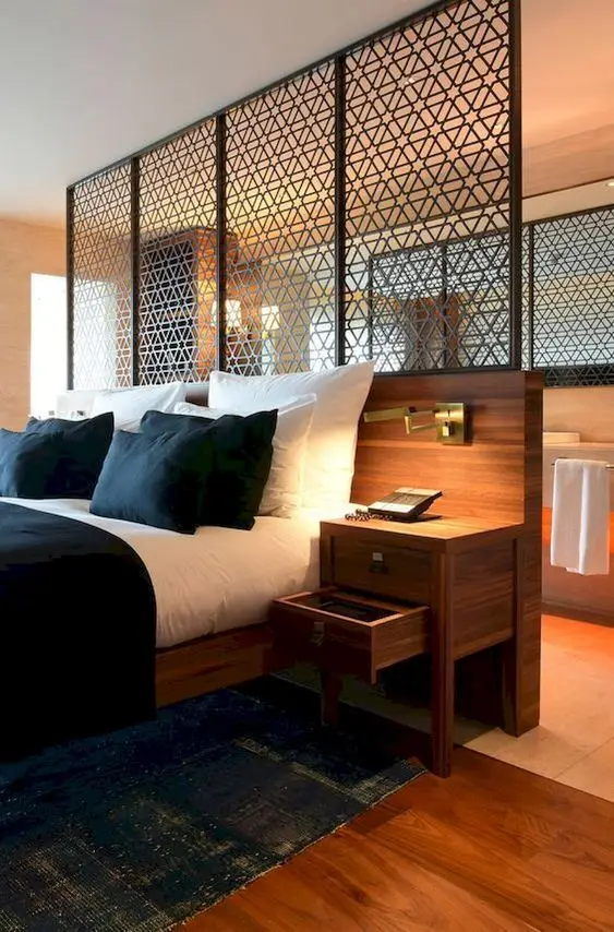 Screen Dividers bedroom: Walls aren’t the only option to separate the sleeping area from the closet or in-suite bath. This