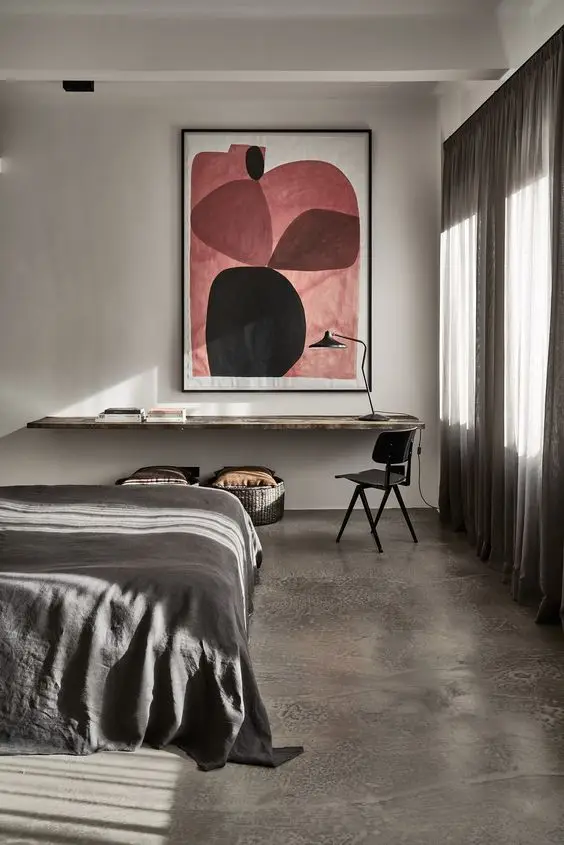 Grey and Concrete bedroom: Natural elements are big in modern bedroom ideas and designs. The fewer embellishments, the