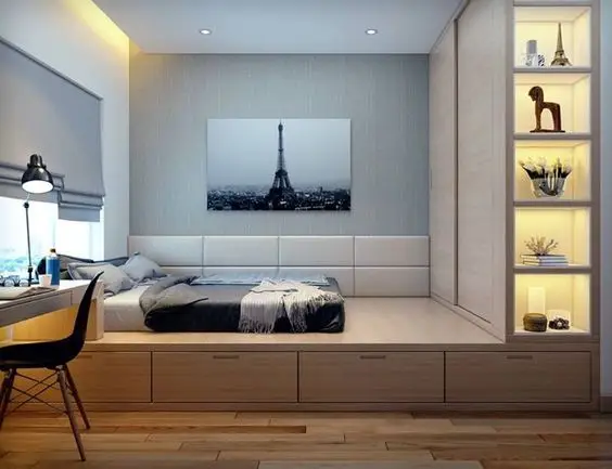 The Platform Bedroom: Ideal for apartments, smallish bedrooms and teen bedrooms, the platform bedroom plan is great for