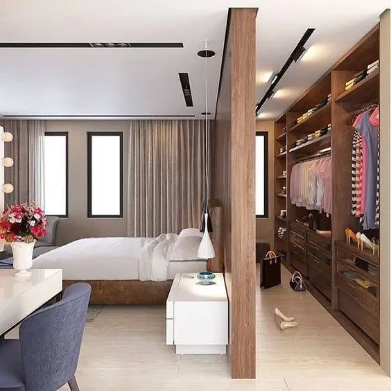 Bed and Closet bedroom: This bedroom plan is fluid, space-efficient and popular to many modern bedroom ideas and designs