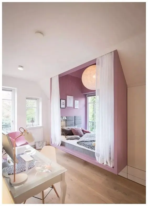 A Window Bed bedroom: A window seat and a bed in one. This space-saver design features alcove bed installed next to a