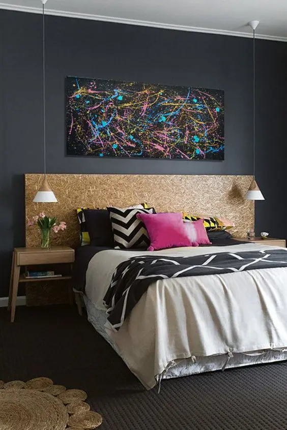 Bright and Grey bedroom: Love those bright fluorescent colours? Although modern designs are all about neutrals, you can