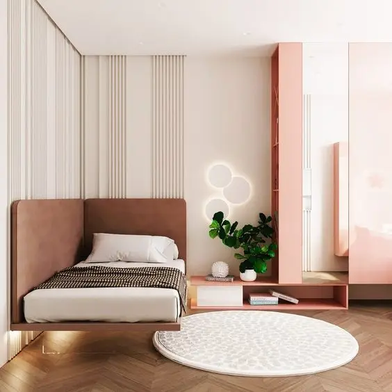 Floating Day Bed bedroom: This wall installed day bed is perfect for smallish bedroom and when saving up space. The centre