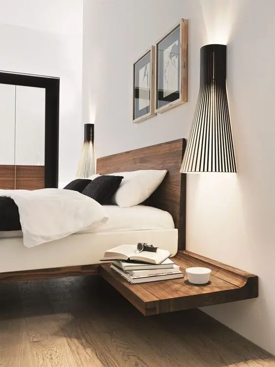 Built-in Night Table bedroom: Following the minimalist movement of efficiency and function, this built-in night table design