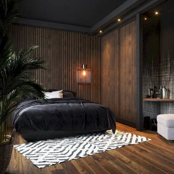 Dark Rustic bedroom: Who says modern designs are so bland? This minimalist and modern bedroom is very rustic and dramatic