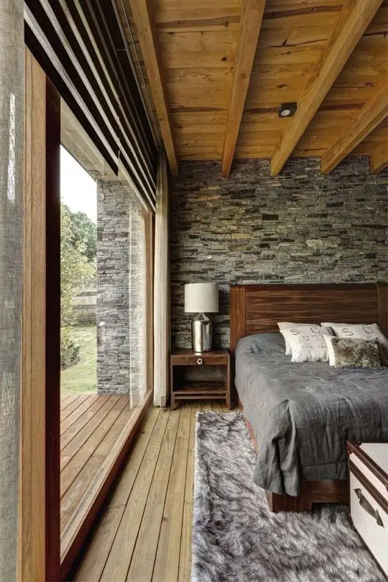 Rustic Ranch bedroom: Rugged, rustic, beautiful. A modern take of the classic ranch bedroom, the design includes stacked