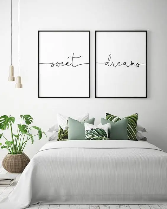 modern white and green bedroom