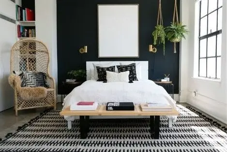 Quirky Mix bedroom: This bright and welcoming bedroom gets a little bit of everything. The rattan chair brings in a bohemian