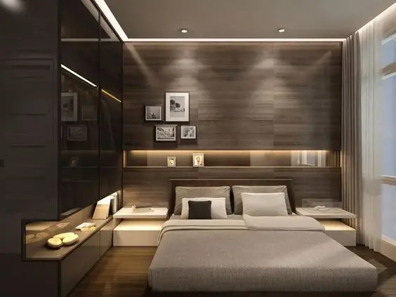 Urbane Minimalist bedroom: The smooth surfaces, neutral colours and minimal décor give this bedroom its modern minimalist