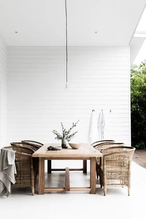 white deck with dining set