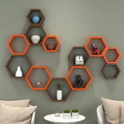 Hexagon Wall Shelves DIY home décor: These striking hexagon wall shelves don’t just decorate the wall, it also helps contain