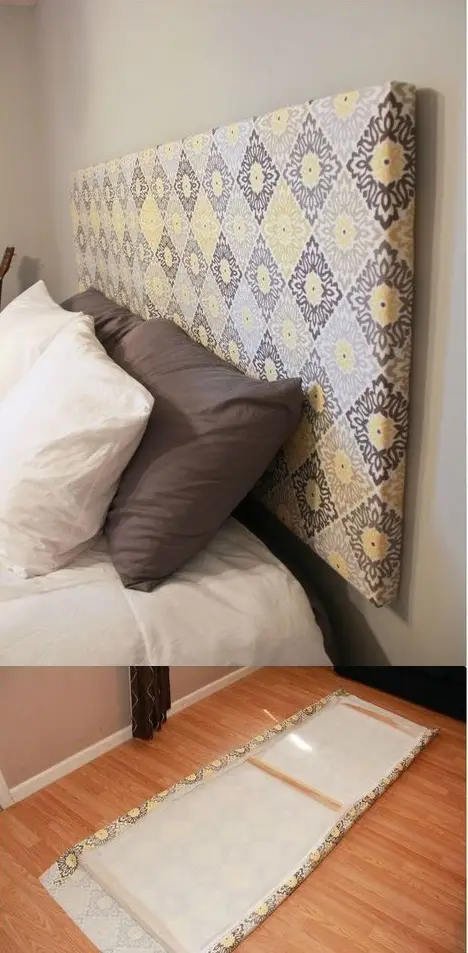 Fabric Headboard DIY home décor: Add a snazzy flair to your bedroom with this quick and easy DIY project. Frame a plywood
