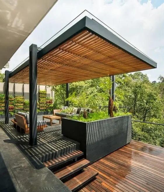 modern wood and concrete deck