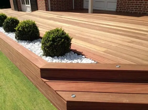 Alternative Hardwood deck and patio: Composite boards like ModWood or Ekodeck (both stocked at Bunnings, roughly $70 to $100