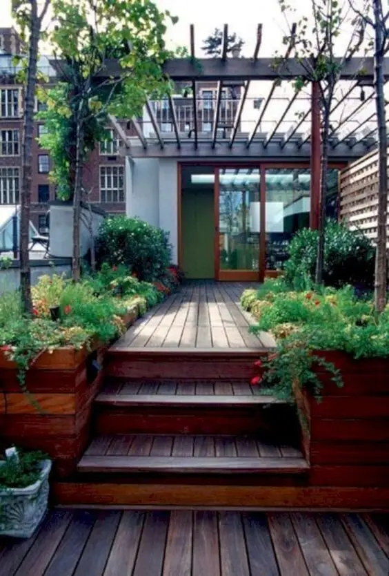 Pergola Retreat deck and patio: Small city block, no view, neighbours on both sides. A compact deck with a pergola over it