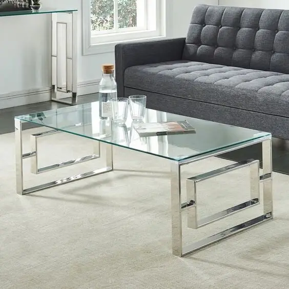 glass and steel coffee table