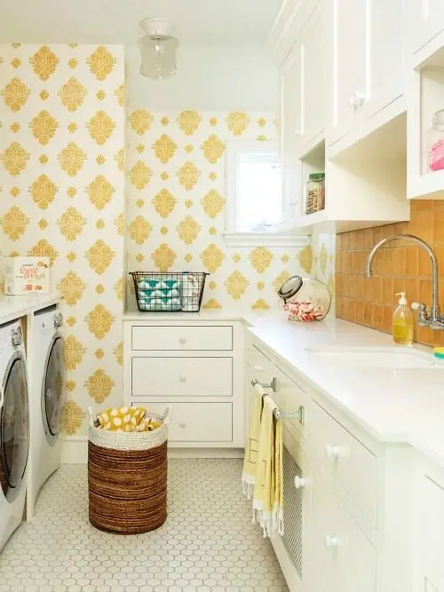 yellow laundry room