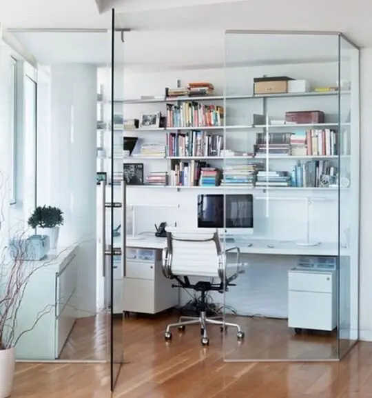 Glass Office: Define your home office with glass walls. Whether you wanted an office that is accessible and visible or don’t