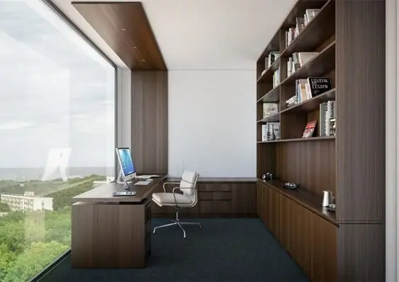 Room with a View minimalist home office: Great home office idea for apartments! Choose a nook next to the outer walls as