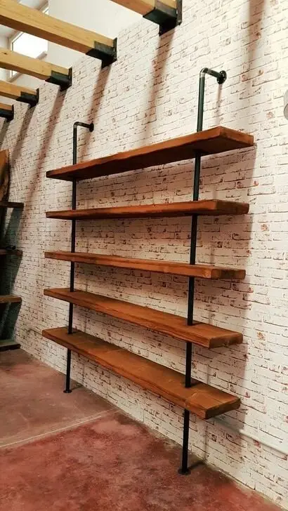 wood and pipe shelves