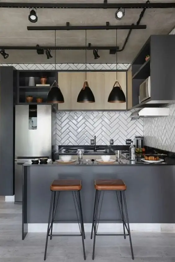 modern small grey kitchen